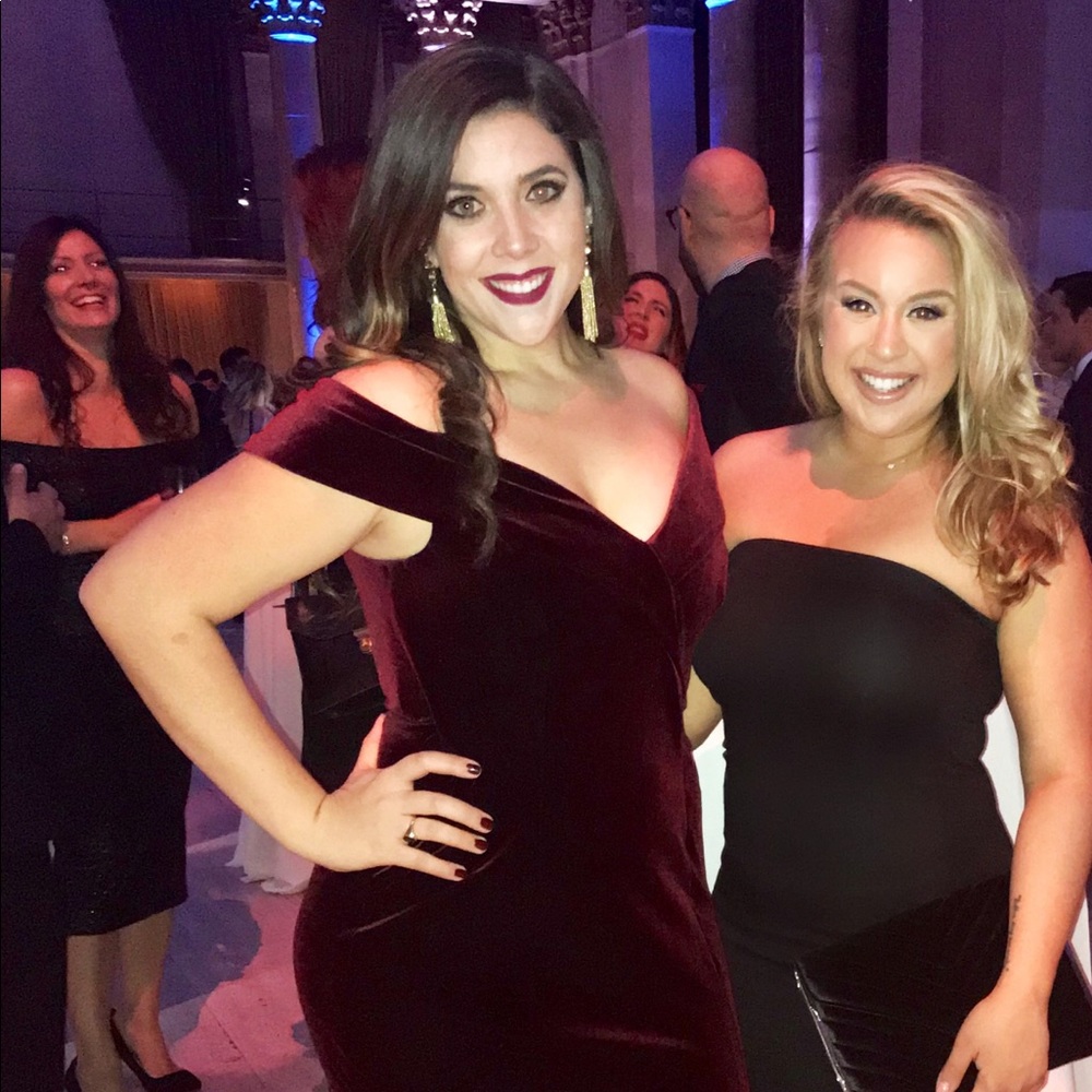 Red Velvet Cold Shoulder Gown